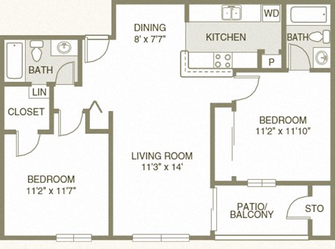 Two Bedroom Floor Plan at Sunscape Apartment Homes, Tampa, FL, 33613